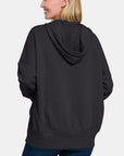 Zenana Half Snap Long Sleeve Hoodie with Kangaroo Pocket