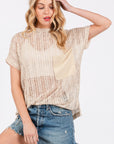 Ces Femme See Through Crochet Mock Neck Cover Up