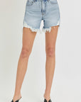 RISEN High Rise Side Step Hem Denim Shorts