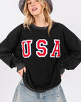 Sage + Fig USA Letter Patch Round Neck Sweatshirt