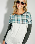 e Luna Plaid Mixed Colorblock Top