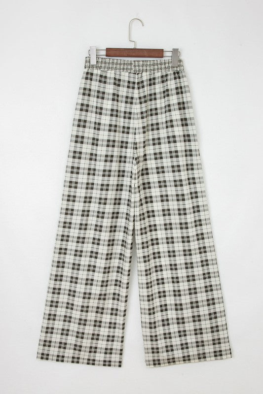Plaid Patchwork Wide Leg Pants