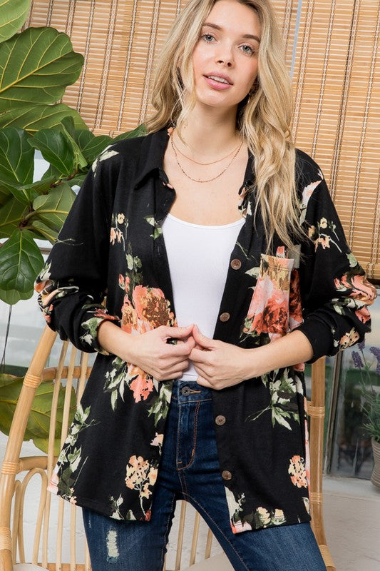 e Luna Cozy Floral Button Down Shacket