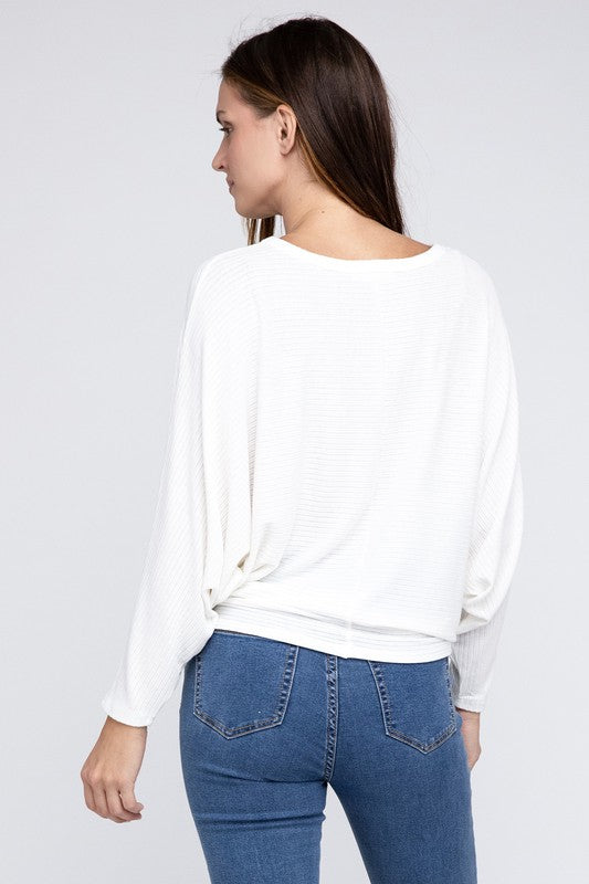 Zenana Ribbed Batwing Long Sleeve Boat Neck Sweater