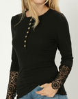 Henley Neck Tee with Lace Trim