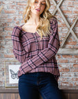 Heimish Full Size Plaid V-Neck Long Sleeve Top