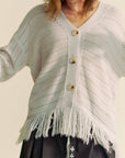 Davi & Dani Fringe V-Neck Button Up Long Sleeve Cardigan