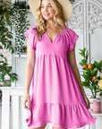 Reborn J Tiered Notched Cap Sleeve Dress