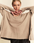 Davi & Dani Ribbed Side Slit V-Neck Sweater