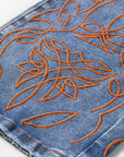 Denim Embroidered Flare Leg Jeans w/ Pockets