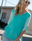 e Luna Striped Mix Split Neck Top