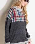 e Luna PLUS Solid Plaid Mock Neck Top