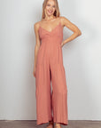 VERY J Sleeveless Ruched Wide Leg Jumpsuit