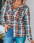 Multicolor Plaid Print Leopard Trim Shirt Jacket