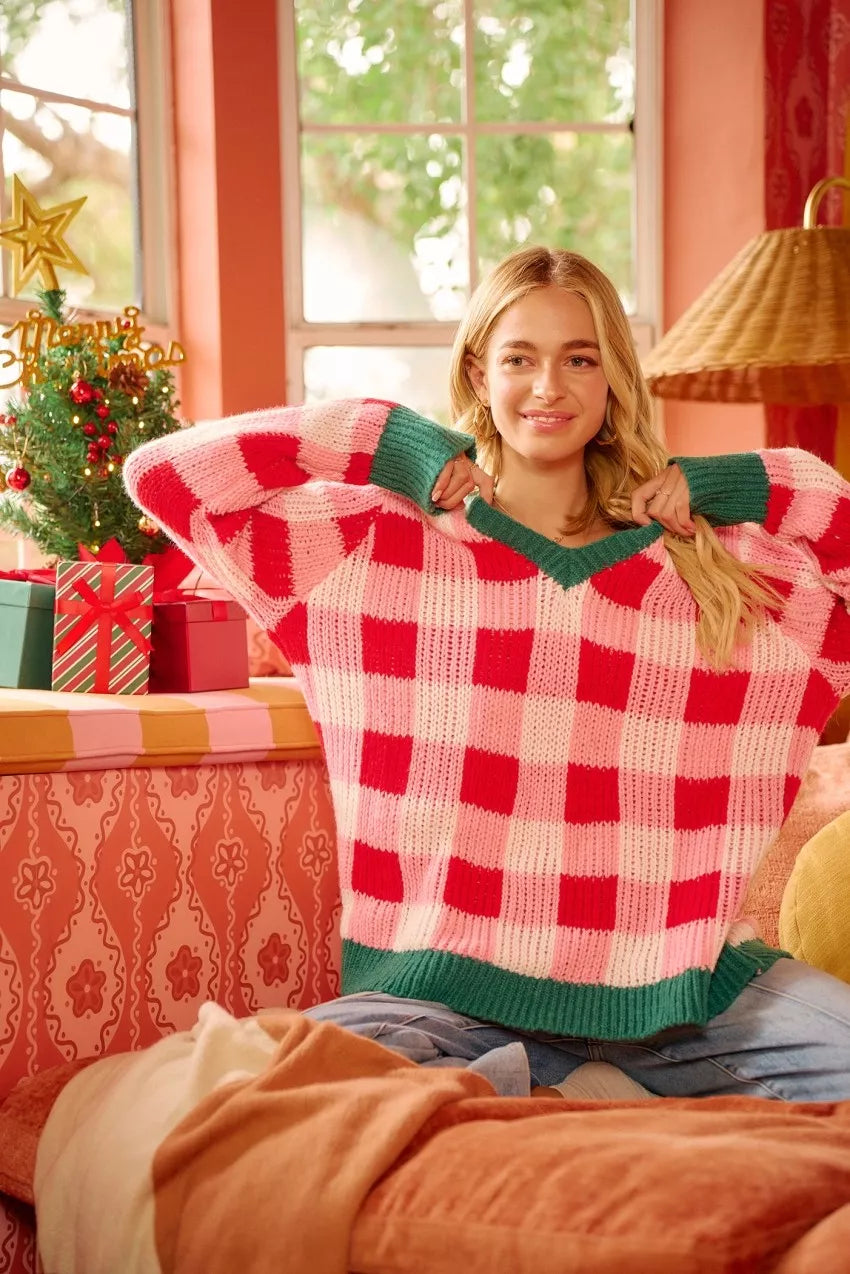 BiBi Christmas Theme Checker Board Sweater