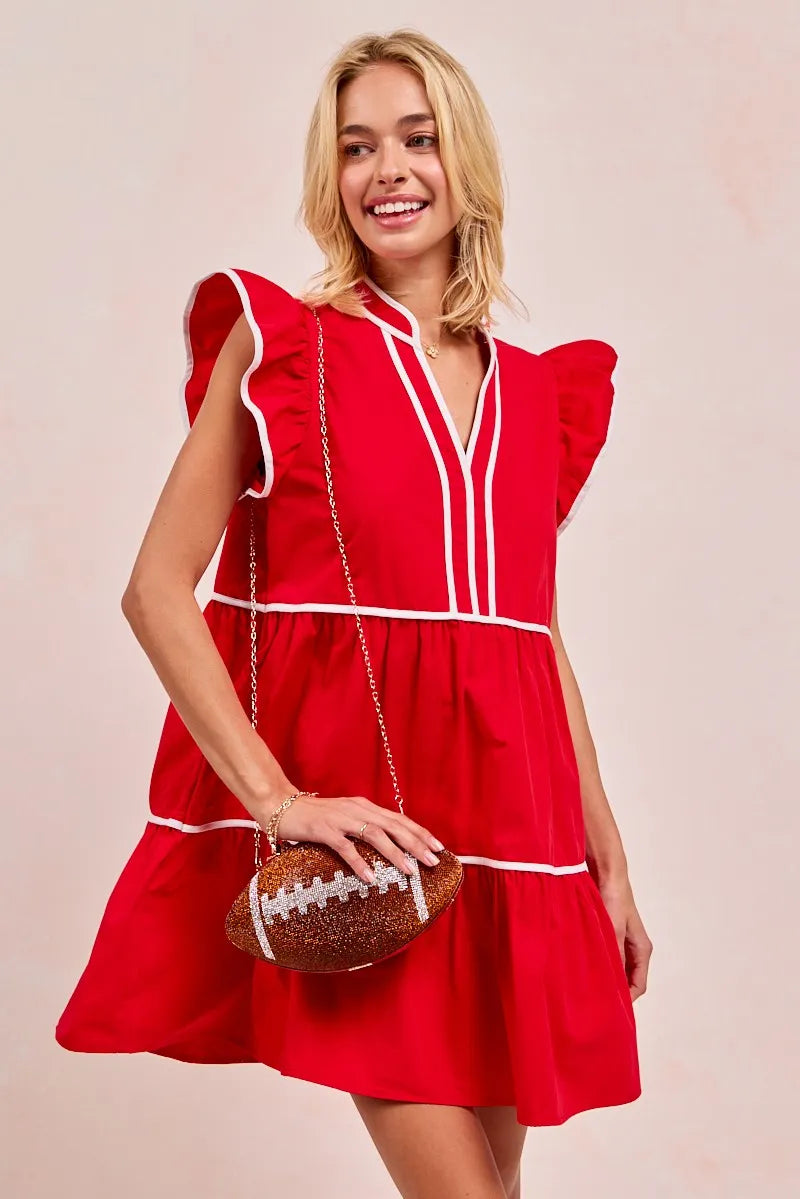 BiBi Gameday Theme Contrast Binding Ruffled Dress