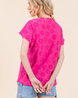 BOMBOM Textured Floral Pattern Short Sleeve T-Shirt