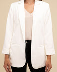 ZENANA Woven Long Sleeve Open Front Classic Blazer