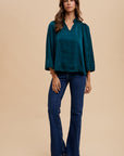 Annie Wear Satin Notched Three-Quarter Sleeve Blouse