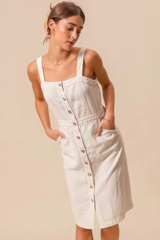 SO ME Button Down Pocket Front Pinafore Dress