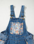 Floral Patchwork Bib Wide Leg Denim Overalls
