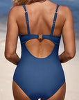 Scalloped V Neck Cut Out Monokini Swimwear