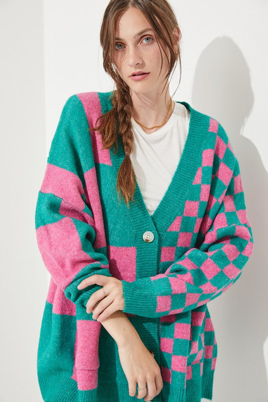 Jade By Jane Checkered Oversized Sweater