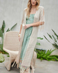 Davi & Dani Solid Long Cardigan With Fringe