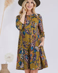 Celeste Full Size Paisley Print Round Neck Dress with Pockets