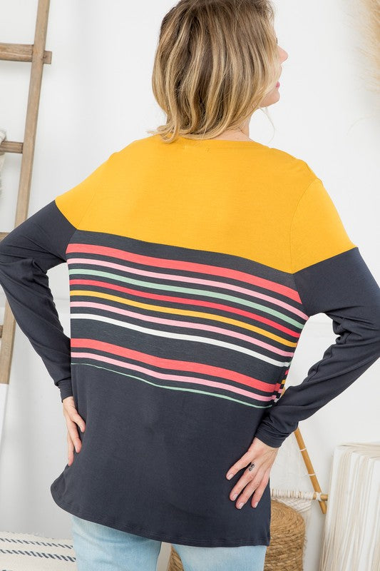 e Luna Solid Striped Mix Colorblock Top