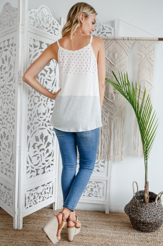 e Luna Polka Dot Stripe Solid Mix Tank Top