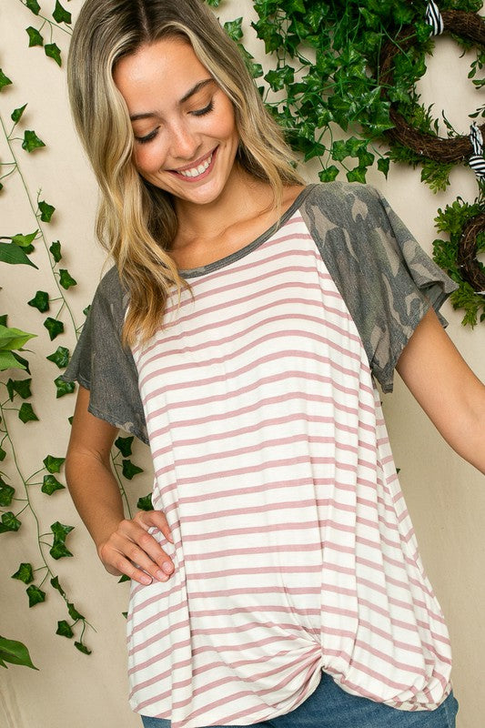 e Luna PLUS Striped Camo Twist Top