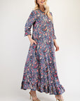 Celeste Full Size Ruffle Hem Paisley Round Neck Dress