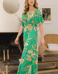 ODDI Full Size Floral Smocked Tied Back Maxi Dress