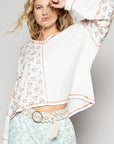 POL Floral Crochet Patch V-Neck Top