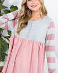 e Luna PLUS Striped Solid Mix Babydoll Top