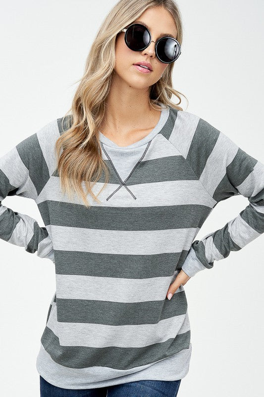 Plus Big Stripe Sweatshirt Top - Online Only