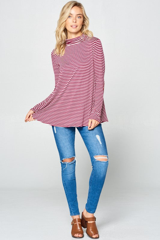 e Luna Striped Jersey Turtle Neck Casual Top