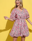 And The Why Full Size Floral Surplice Puff Sleeve Dress