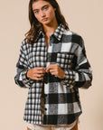 BiBi Plaid Fleece Button Down Long Sleeve Shirt