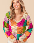 BiBi Multi Color Checkered Long Sleeve Knit Top