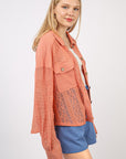 VERY J Button Up Long Sleeve Lace Shirt