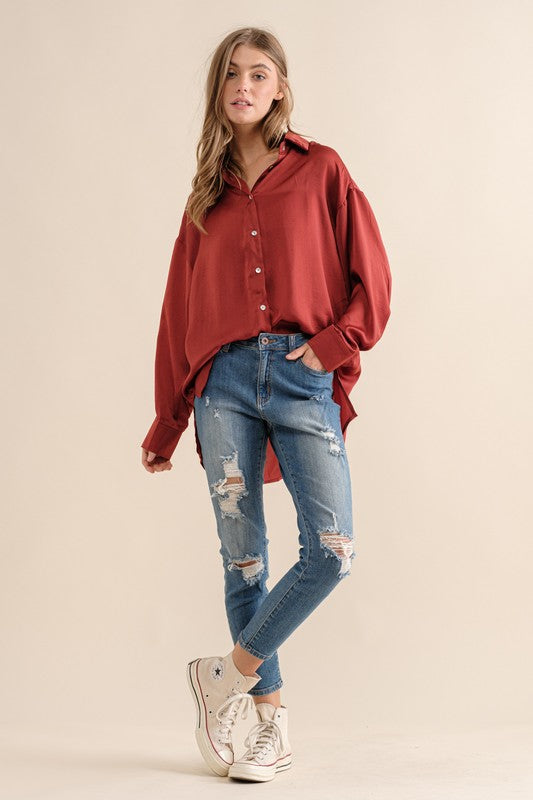 Light Satin Button Down Shirt