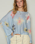 POL Flower Dropped Shoulder Long Sleeve Knit Top