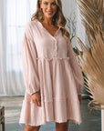 Women Crinkle Distressed Puff Sleeve Flared Dress