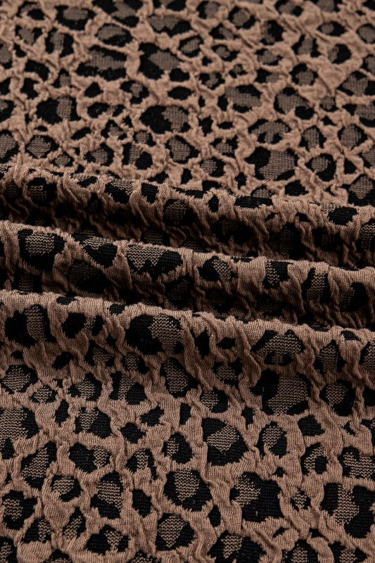 Leopard Ribbed Trim Long Sleeve Top