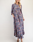 Celeste Full Size Ruffle Hem Paisley Round Neck Dress