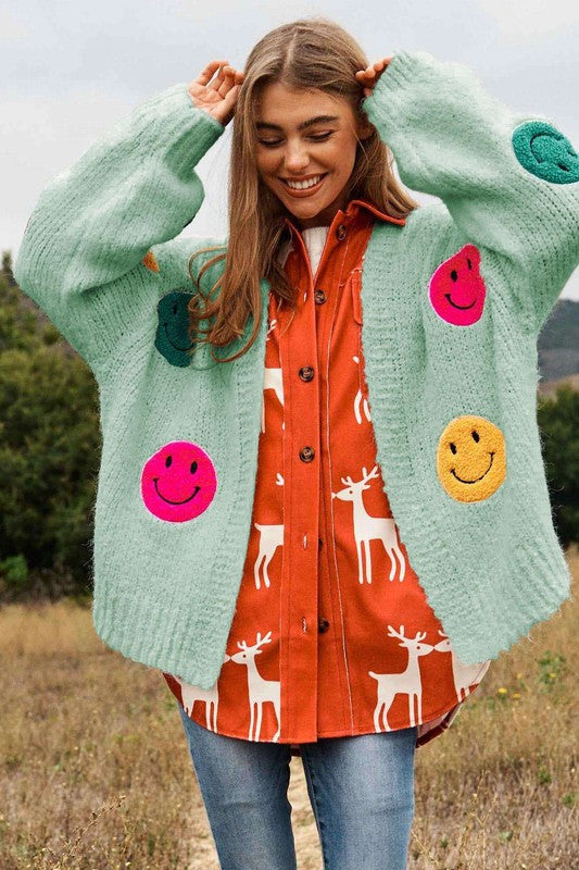 Davi &amp; Dani The Fuzzy Smile Long Bell Sleeve Knit Cardigan