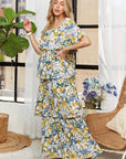 ADORA Layered Floral Off-Shoulder Short Sleeve Maxi Dress