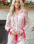 Floral Shirt Satin Tie and Shorts Pajama Set